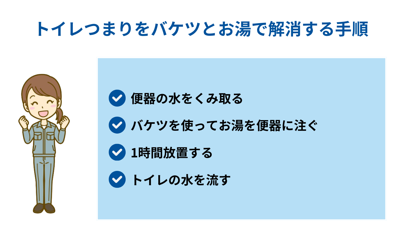 トイレつまりをバケツとお湯で解消する手順