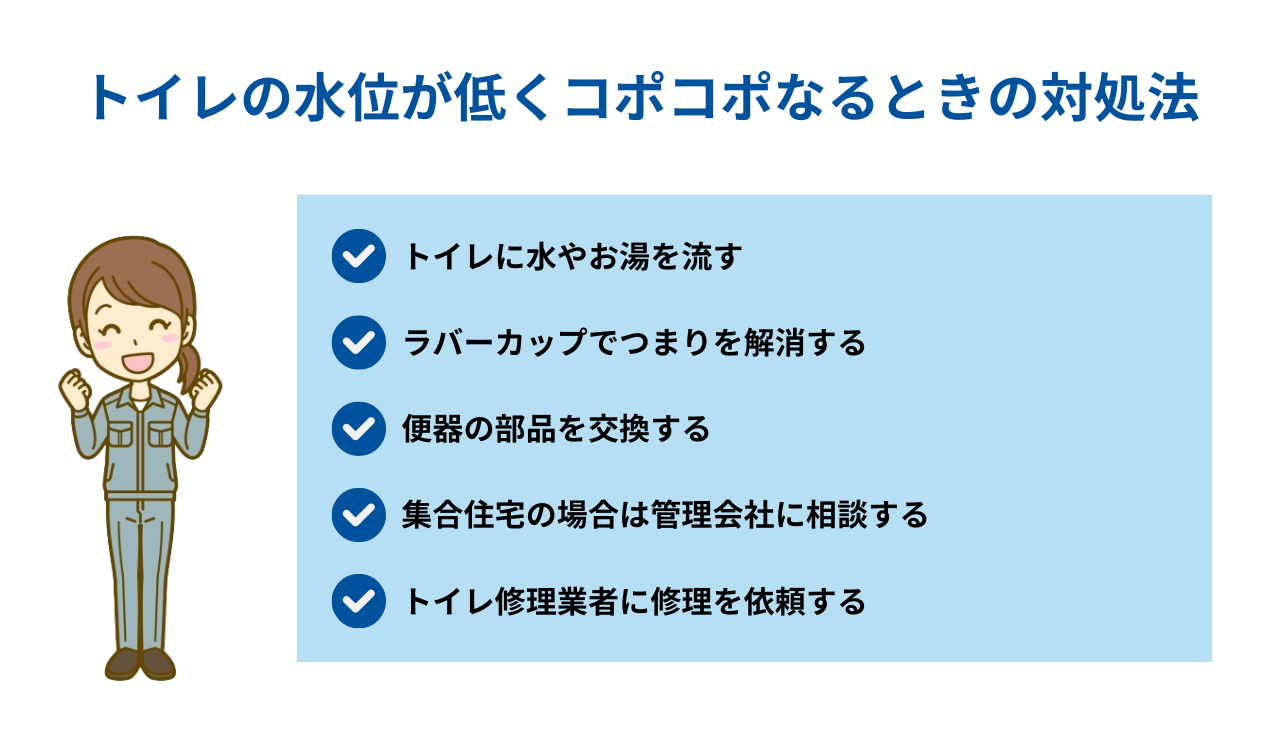 トイレの水位が低くコポコポなるときの対処法