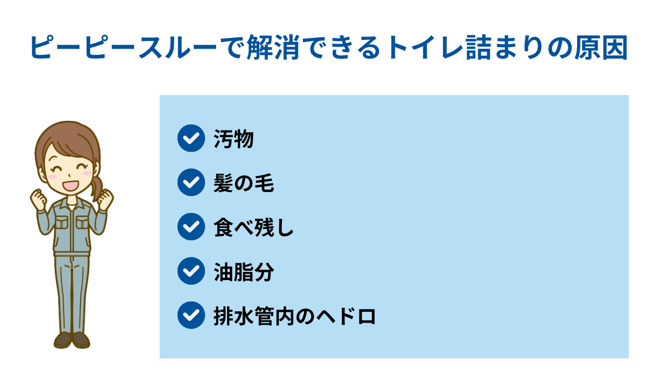 ピーピースルーで解消できるトイレ詰まりの原因